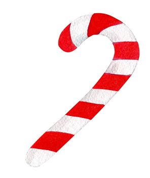 watercolor red white candy cane for christmas on white background