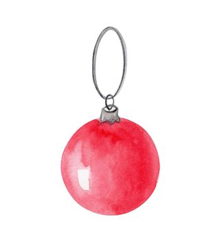 watercolor christmas red ball toy with thread isolated on white background for christmas tree decoration