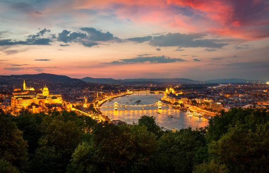 View on illuminated Budapest