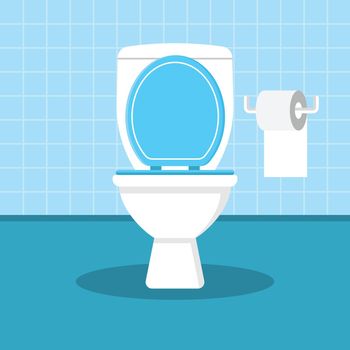 Toilet bowl icon in flat style. Toilet paper vector illustration on isolated background. WC restroom sign business concept.