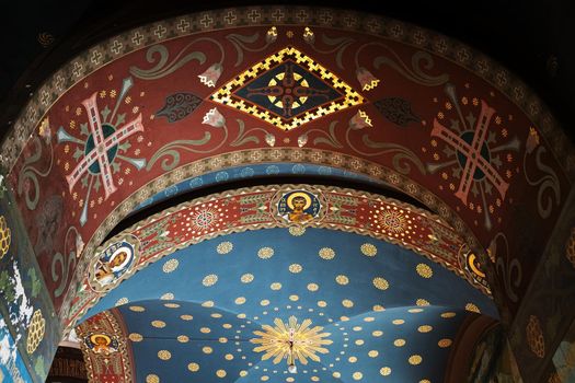 NEW ATHOS, ABKHAZIA January 02.2020 The interior elements, walls and ceilings of the monastery are painted by saints.
