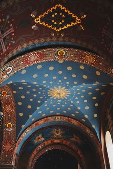 NEW ATHOS, ABKHAZIA January 02.2020 The interior elements, walls and ceilings of the monastery are painted by saints.