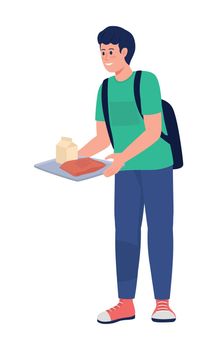 Pupil with lunch on tray semi flat color vector character