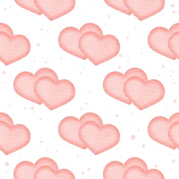 Delicate pattern with pink watercolor hearts and dots