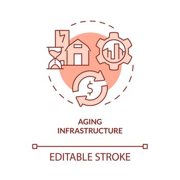 Aging infrastructure red concept icon