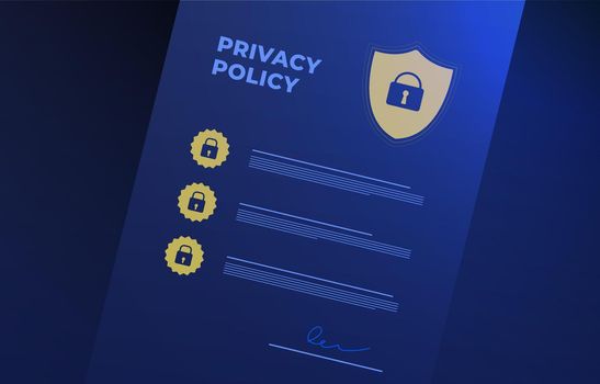 Privacy Policy - Private Security Protection, confidential information contract concept. Personal confidential information, data protection, digital security and online safety. Vector illustration