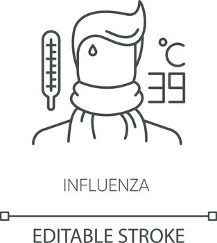 Influenza pixel perfect linear icon. Thin line customizable illustration. Contagious flu virus, respiratory viral infection contour symbol. Vector isolated outline drawing. Editable stroke