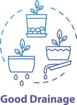 Good drainage concept icon. Home gardening tip. Houseplants caring. Plant nursing, floristry hobby idea thin line illustration. Vector isolated outline RGB color drawing