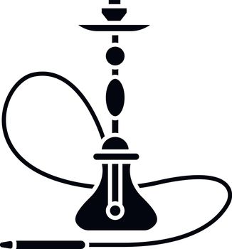 Hookah black glyph icon. Sheesha house. Assembled hooka body. Nargile lounge. Odor from pipe. Scent of vaporizing. Smoking area. Silhouette symbol on white space. Vector isolated illustration