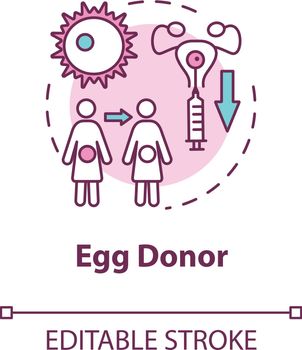 Egg donor concept icon. Female infertility treatment. Embryos donation. Reproductive technology idea thin line illustration. Vector isolated outline RGB color drawing. Editable stroke
