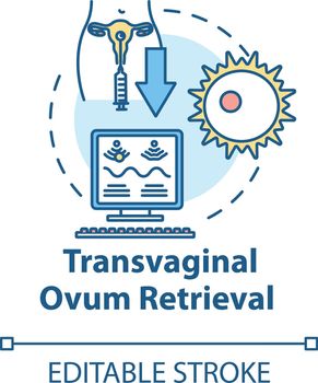 Transvaginal ovum retrieval concept icon. In vitro fertilisation. Hormone stimulation. Reproductive technology idea thin line illustration. Vector isolated outline RGB color drawing. Editable stroke