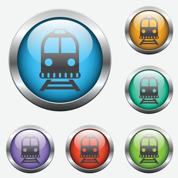 train vector icon on color glass buttons