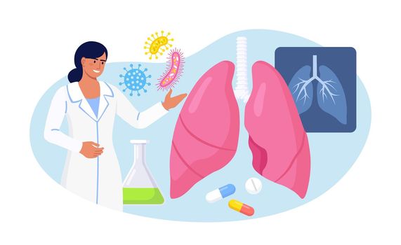 Pulmonology. Doctor examining lungs. Tuberculosis, pneumonia, lung cancer treatment or diagnostic. Internal organ inspection for respiratory system illness, disease or problems