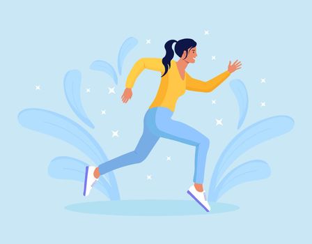 Woman character is jogging. Girl running, doing fitness exercises. Active healthy lifestyle