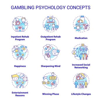 Gambling psychology concept icons set