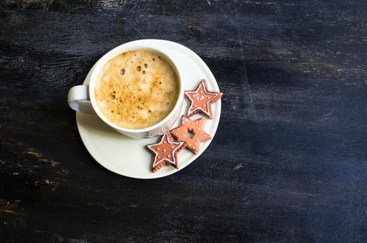 Cup of cappuccino with festive decor