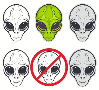 Alien Face Cartoon. Green Big Eye Extraterrestrial humanoid head. Vector