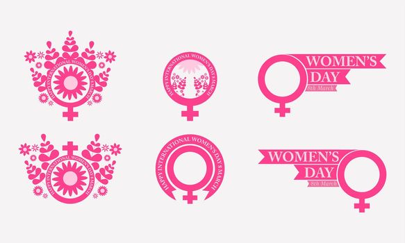 flat pink womens day badges collection