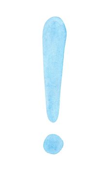 Hand drawn exclamation mark. Blue watercolor attention sign
