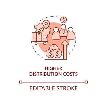 Higher distribution costs red concept icon
