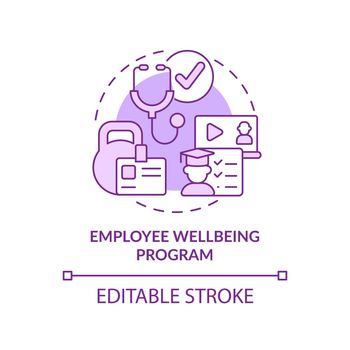 Employee wellbeing program purple concept icon