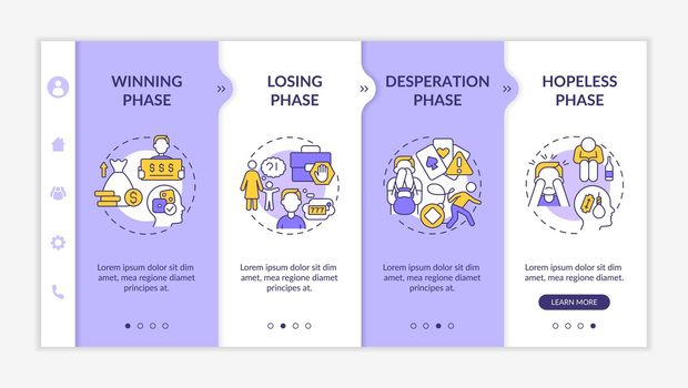 Phases of gambling addiction purple and white onboarding template