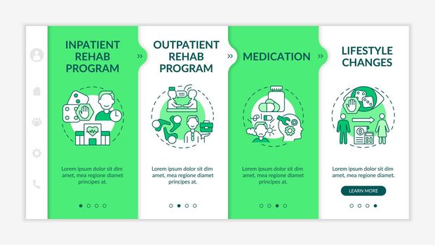 Gambling addiction treatment green and white onboarding template
