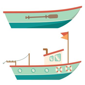 wooden boat side view vector illustration isolated on white background