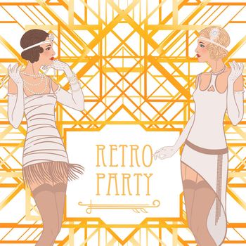 Flapper girl: Retro party invitation design.