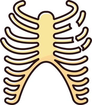 Rib fracture RGB color icon. Chest injury. Broken bones. Wounded rib cage. Accident. Healthcare. Medical condition. Hurt body part. Isolated vector illustration