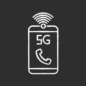 5G mobile network chalk white icon on black background. Improved standard for phone calls, voice messages. Communication. Wireless technology. Isolated vector chalkboard illustration