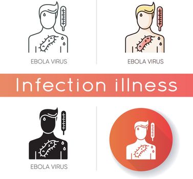 Ebola virus icon. Linear black and RGB color styles. Dangerous viral disease, deadly infectious illness, fatal sickness. Medical diagnosis. Person with EVD symptoms. Isolated vector illustrations