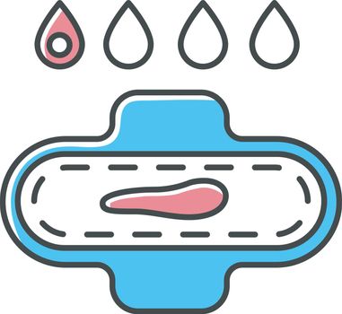 Slight bleeding RGB color icon. Early symptom of pregnancy. Menstrual cycle. Blood drops. Period pad for woman. Female reproductive system health. Sanitary and hygiene. Isolated vector illustration