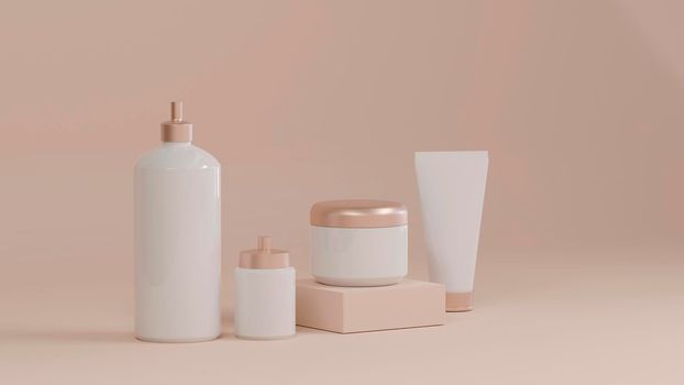 cosmetic bottle mockup product set on pink background,3d rendering
