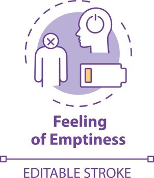 Feeling of emptiness concept icon. Low energy. Exhausted person. Sorrow and frustration. Burnout symptom idea thin line illustration. Vector isolated outline RGB color drawing. Editable stroke