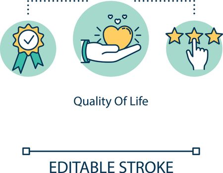 Quality of life concept icon. Health and longevity idea thin line illustration. Well-being, wellness. Life satisfaction. Healthy environment. Vector isolated outline RGB color drawing. Editable stroke