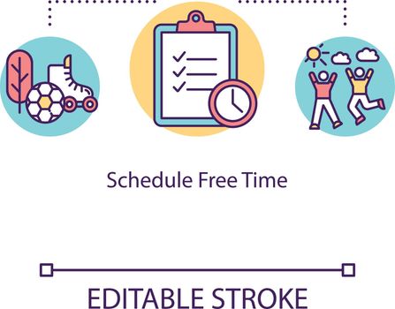 Schedule free time concept icon. Burnout prevention idea thin line illustration. Time management. Recreational activities. Vector isolated outline RGB color drawing. Editable stroke