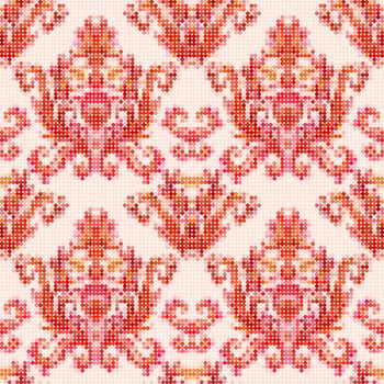 Color vector seamless pattern with flowers with traditional embroidery elements