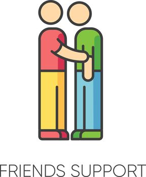 Friends support RGB color icon. Friendly help assistance. Emotional bond, strong friendship, compassion and solidarity symbol. Interpersonal relationship. Isolated vector illustration