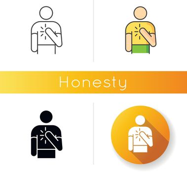 Honesty icon. Linear black and RGB color styles. Truthfulness, sincerity and credence symbol. Moral virtue. Trustworthy, sincere, person. Reliable, genuine friend isolated vector illustrations