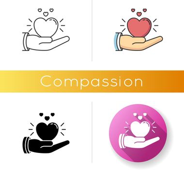 Compassion icon. Linear black and RGB color styles. Emotional support, friendly sympathy and assistance. Empathy, solidarity. Voluntary care, charitable help. isolated vector illustrations