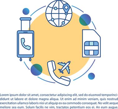 Roaming, telecommunication concept icon with text. World SIM, international calls and Internet coverage. PPT page vector template. Brochure, magazine, booklet design element with linear illustrations