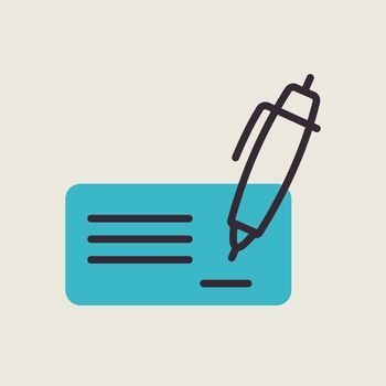 Blank bank check with pen and signature icon