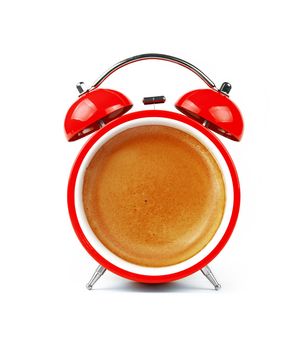Red alarm clock with coffee cup froth face