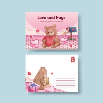 Postcard template with big love hug valentines day concept,watercolor style