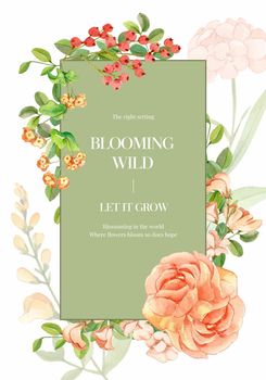 Poster template with wild flowers concept,watercolor style