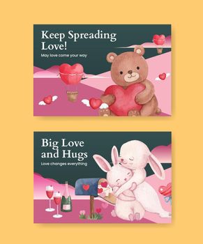 Facebook template with big love hug valentines day concept,watercolor style