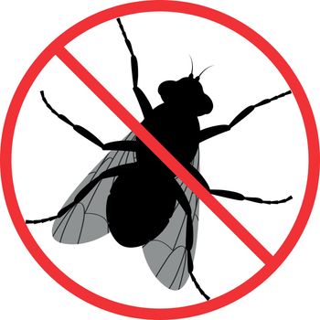 Stop the fly Crossed out warning sign about flies. A sign of attention to the fly. The parasite icon. Vector illustration of a warning sign about ticks. Vector