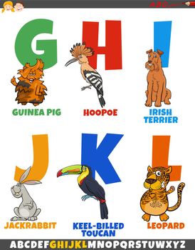 educational alphabet set with cartoon animal characters