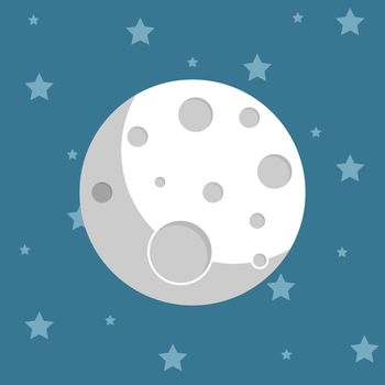 Planet in space in flat style. Moon and stars vector illustration on isolated background. Astronomy sign business concept.